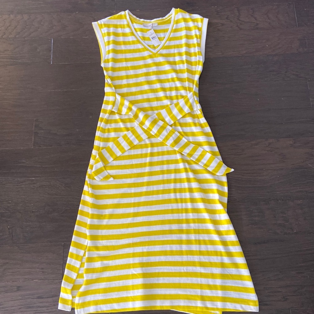 Loft maxi dress, size L, new with tags, yellow and white stripe